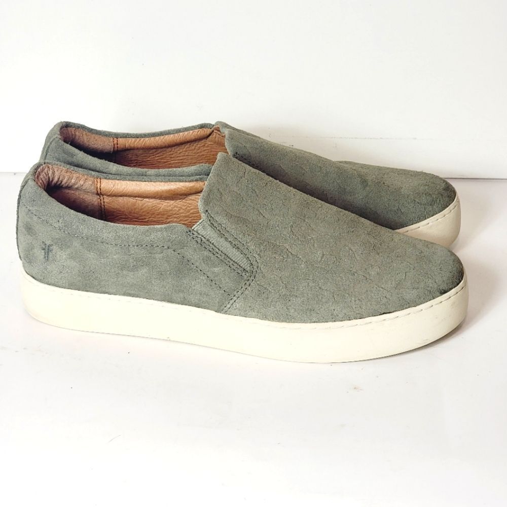 Frye Womens Lena Olive Green Leather Slip On Sneakers Size 9.5 M Animal Print